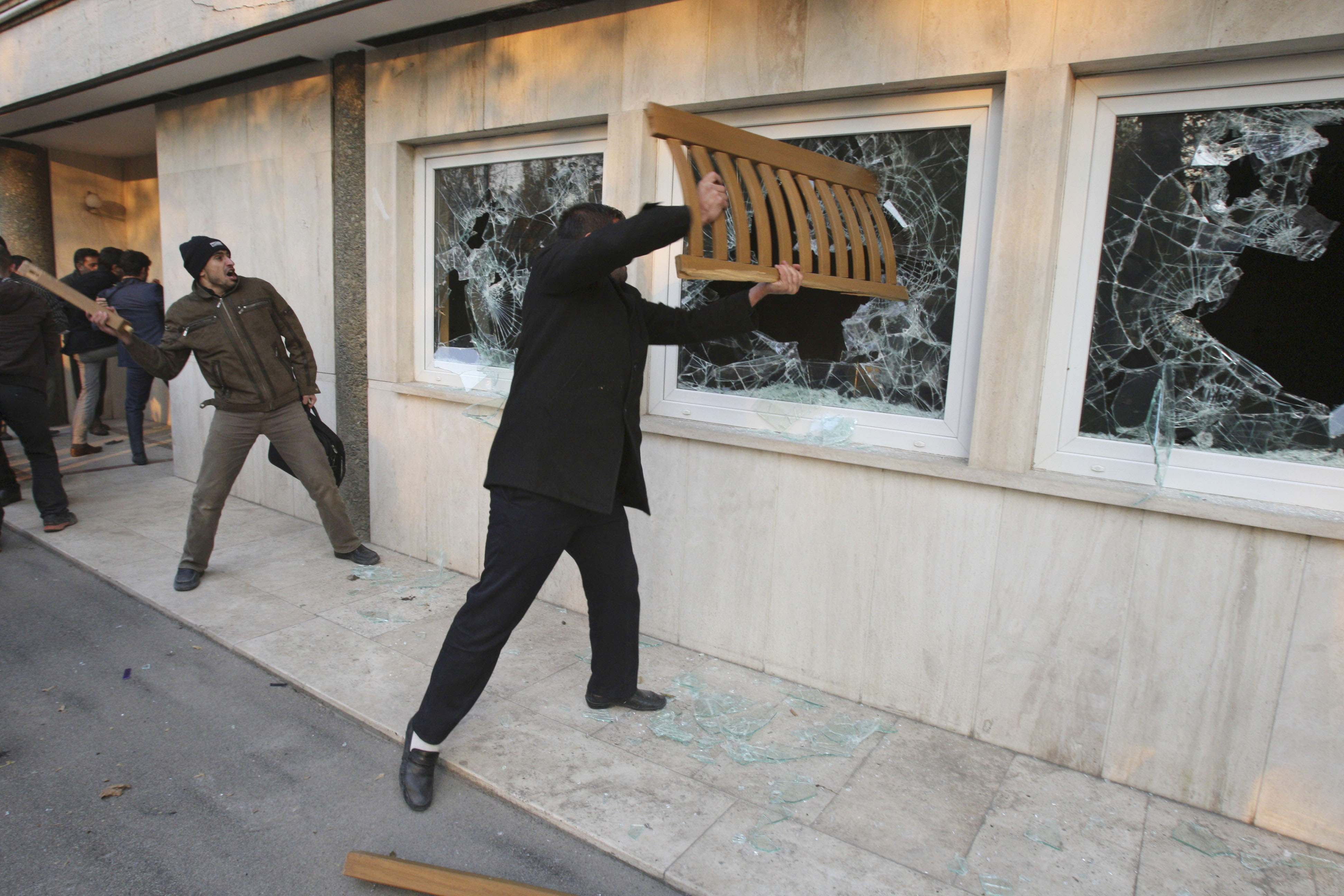Protesters at UK Embassy Tehran